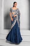 Buy_Stotram_Blue Skirt- Satin Organza Embellished Lehenga Saree With Blouse For Women_Online_at_Aza_Fashions