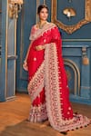 Shop_Stotram_Fuchsia Saree-organza Embroidery Zardozi Leaf Neck Resham Saree With Blouse _at_Aza_Fashions