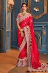 Buy_Stotram_Fuchsia Saree-organza Embroidery Zardozi Leaf Neck Resham Saree With Blouse _Online_at_Aza_Fashions