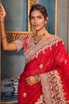 Stotram_Fuchsia Saree-organza Embroidery Zardozi Leaf Neck Resham Saree With Blouse _at_Aza_Fashions