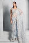 Buy_Stotram_Blue Saree-organza Embellished Floral Leaf Neck Saree With Blouse _at_Aza_Fashions