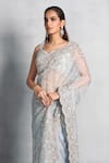 Stotram_Blue Saree-organza Embellished Floral Leaf Neck Saree With Blouse _Online_at_Aza_Fashions