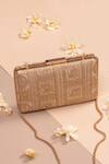 AMYRA_Gold Embellished Bella Sequin Box Clutch _Online_at_Aza_Fashions
