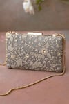 Shop_Amyra_Grey Embroidery Floral Box Clutch _at_Aza_Fashions