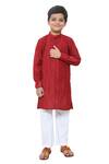 Buy_APRICOTKIDS_Maroon , Satin Embroidery Pintucks Kurta And Pant Set _at_Aza_Fashions