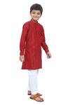 APRICOTKIDS_Maroon , Satin Embroidery Pintucks Kurta And Pant Set _Online_at_Aza_Fashions