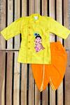 Shop_APRICOTKIDS_Yellow , Satin Embroidery Kurta And Dhoti Pant Set _at_Aza_Fashions