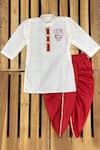 Buy_APRICOTKIDS_White , Satin Embroidery Mandarin Collar Kurta And Dhoti Pant Set _at_Aza_Fashions