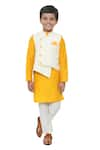 Buy_APRICOTKIDS_Yellow Cotton Silk Striped Bundi And Kurta Set  _at_Aza_Fashions