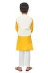 Shop_APRICOTKIDS_Yellow Cotton Silk Striped Bundi And Kurta Set  _at_Aza_Fashions