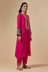 Anantaa by Roohi_Fuchsia Silk Chanderi Embroidered Floral Round Kurta _Online_at_Aza_Fashions