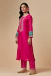 Buy_Anantaa by Roohi_Fuchsia Silk Chanderi Embroidered Floral Round Kurta _Online_at_Aza_Fashions