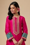 Anantaa by Roohi_Fuchsia Silk Chanderi Embroidered Floral Round Kurta _at_Aza_Fashions