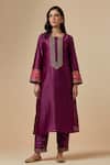 Buy_Anantaa By Roohi_Wine Silk Chanderi Floral Round Kurta _at_Aza_Fashions