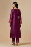 Shop_Anantaa By Roohi_Wine Silk Chanderi Floral Round Kurta _at_Aza_Fashions