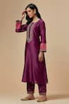 Buy_Anantaa By Roohi_Wine Silk Chanderi Floral Round Kurta _Online_at_Aza_Fashions