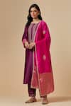 Shop_Anantaa By Roohi_Wine Silk Chanderi Floral Round Kurta _Online_at_Aza_Fashions