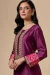 Anantaa By Roohi_Wine Silk Chanderi Floral Round Kurta _at_Aza_Fashions