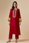Buy_Anantaa By Roohi_Red Silk Chanderi Floral Round Kurta _at_Aza_Fashions