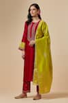 Shop_Anantaa By Roohi_Red Silk Chanderi Floral Round Kurta _Online_at_Aza_Fashions