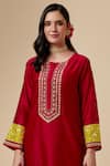 Anantaa By Roohi_Red Silk Chanderi Floral Round Kurta _at_Aza_Fashions
