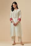 Buy_Anantaa by Roohi_Off White Silk Chanderi Embroidered Floral Round Kurta _at_Aza_Fashions