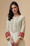 Anantaa by Roohi_Off White Silk Chanderi Embroidered Floral Round Kurta _at_Aza_Fashions