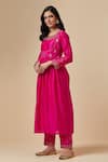 Buy_Anantaa by Roohi_Fuchsia Silk Chanderi Embroidered Floral Round Gathered Kurta _Online_at_Aza_Fashions