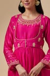 Anantaa by Roohi_Fuchsia Silk Chanderi Embroidered Floral Round Gathered Kurta _at_Aza_Fashions