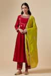 Shop_Anantaa by Roohi_Red Silk Chanderi Embroidered Floral Round Gathered Kurta _Online_at_Aza_Fashions