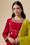 Anantaa by Roohi_Red Silk Chanderi Embroidered Floral Round Gathered Kurta _at_Aza_Fashions