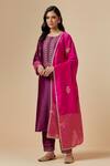 Shop_Anantaa By Roohi_Fuchsia Silk Chanderi Floral Embroidered Dupatta _at_Aza_Fashions