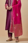 Anantaa By Roohi_Fuchsia Silk Chanderi Floral Embroidered Dupatta _Online_at_Aza_Fashions