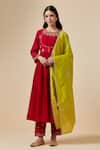 Shop_Anantaa By Roohi_Green Silk Chanderi Floral Embroidered Dupatta _at_Aza_Fashions