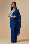 Buy_Anantaa by Roohi_Blue Cotton Embroidered Floral Polka Dot Saree_at_Aza_Fashions