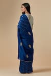 Shop_Anantaa by Roohi_Blue Cotton Embroidered Floral Polka Dot Saree_at_Aza_Fashions