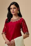 Buy_Anantaa by Roohi_Red Silk Chanderi Embroidered Floral Round Blouse _at_Aza_Fashions