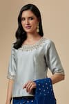 Buy_Anantaa by Roohi_Grey Silk Chanderi Embroidered Floral Round Blouse _at_Aza_Fashions