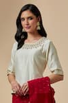 Buy_Anantaa by Roohi_Off White Silk Chanderi Embroidered Floral Round Blouse _at_Aza_Fashions