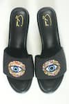 Shop_Soleart_Black Embroidered Evil Eye Block Heels _at_Aza_Fashions