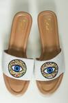 Shop_Soleart_White Embroidered Evil Eye Block Heels_at_Aza_Fashions