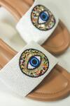 Buy_Soleart_White Embroidered Evil Eye Block Heels_Online_at_Aza_Fashions