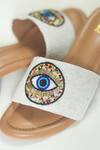 Soleart_White Embroidered Evil Eye Block Heels_at_Aza_Fashions