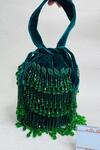 Buy_Kainiche By Mehak_Green Velvet Pearl Embroidered Potli _at_Aza_Fashions