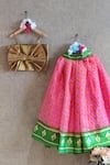 Buy_Little Secrets_Pink Chanderi Cotton Printed Geometric Skirt And Bow Top Set  _at_Aza_Fashions