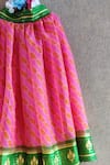 Little Secrets_Pink Chanderi Cotton Printed Geometric Skirt And Bow Top Set  _at_Aza_Fashions