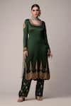 Buy_Joy Mitra_Green Modal Round Embroidered Kurta Set_at_Aza_Fashions