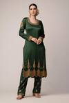 Joy Mitra_Green Modal Round Embroidered Kurta Set_Online_at_Aza_Fashions