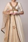 Joy Mitra Cream Angrakha Chanderi Embroidered Kashmiri V Neck With Net Dupatta Online at Aza Fashions Joy Mitra_Cream Angrakha Chanderi Embroidered Kashmiri V Neck With Net Dupatta _Online_at_Aza_Fashions