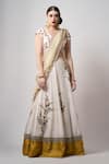 Buy_Joy Mitra_Cream Lehenga And Blouse Silk Embroidered Floral V Neck Bridal Set _at_Aza_Fashions